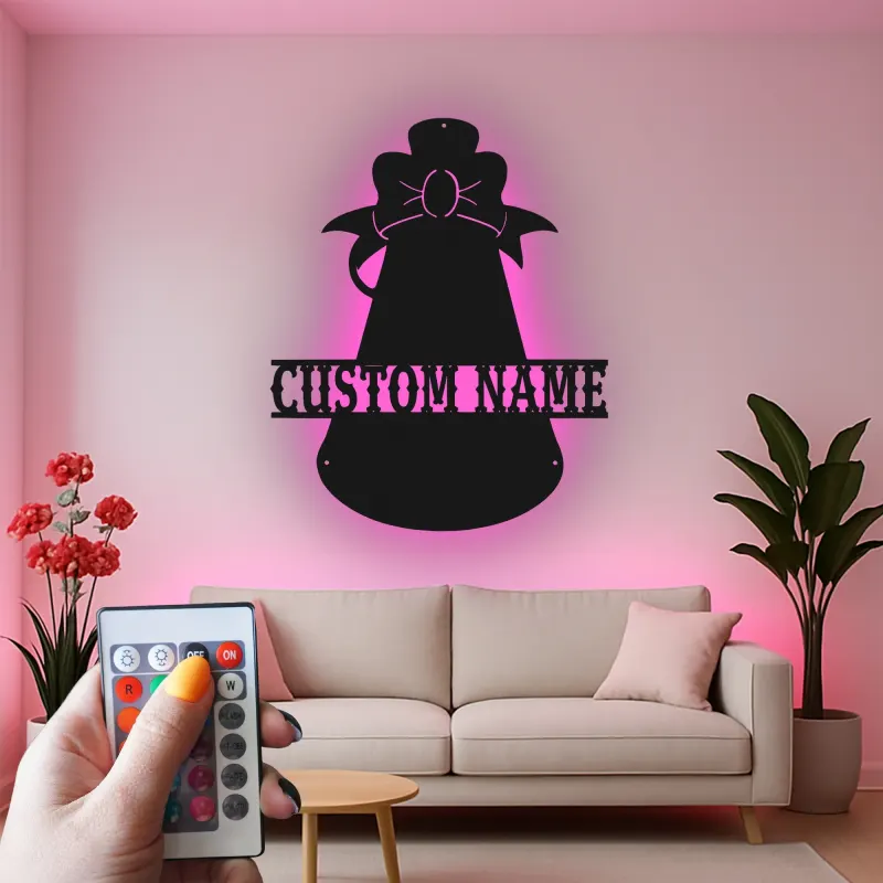 Custom Angel Bell Led Light Metal Wall Art Personalized Holiday Gift Christmas Home Decor