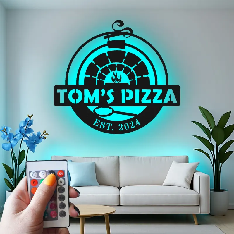 Cartel de metal LED personalizado de horno de pizza, regalo para amantes de la pizza, decoración de cocina