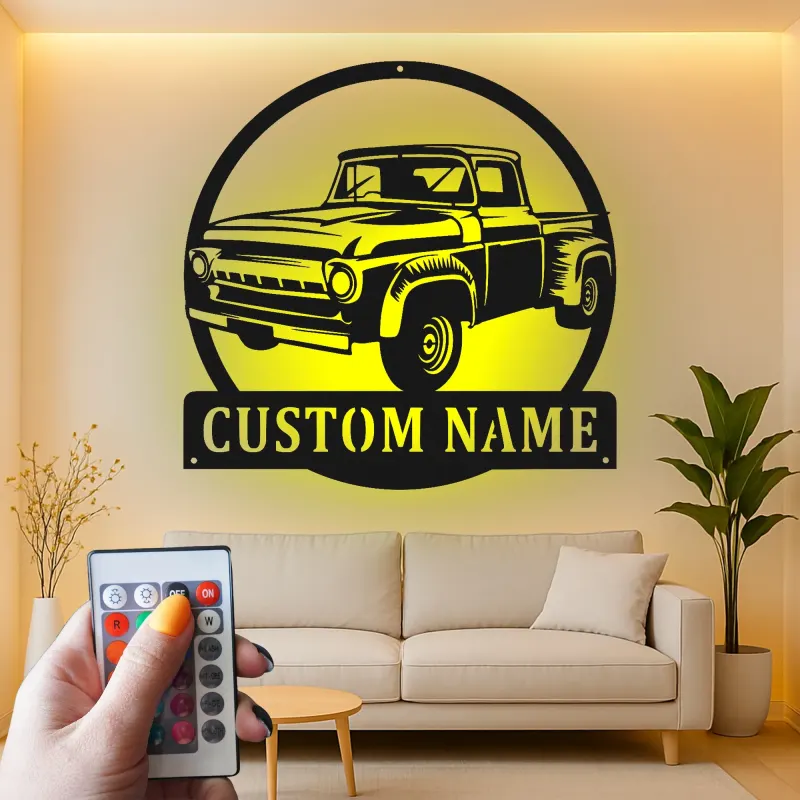 Personalisierte Vintage-Truck LED-Licht Metall-Wandkunst Geschenk für Auto-Enthusiasten Garagen- oder Männerecken-Dekor 1
