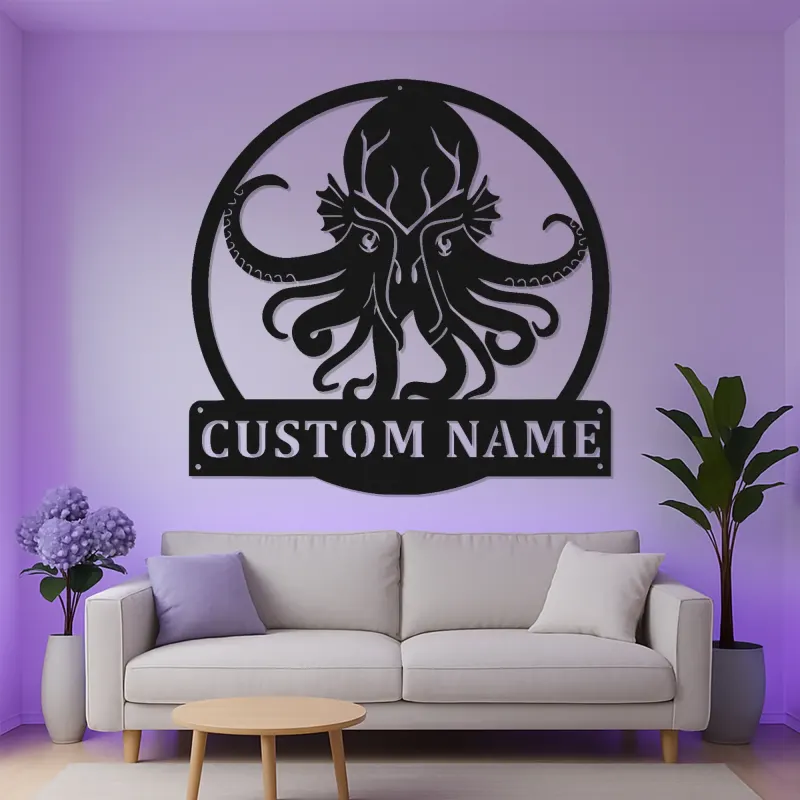 Arte in metallo LED personalizzata Kraken | Insegna personalizzata con polpo | Decorazione nautica per bar di casa e amanti del mare