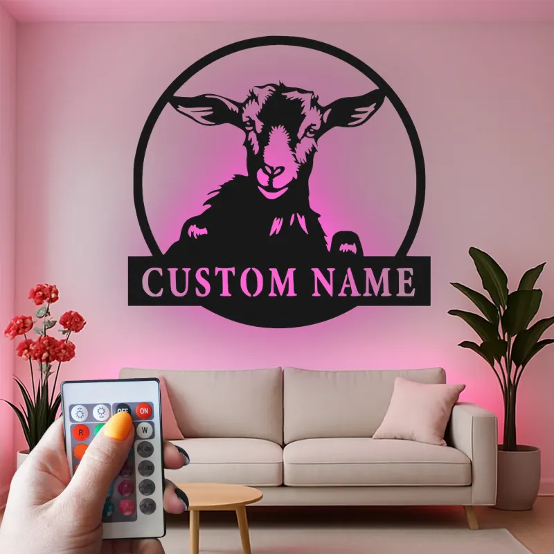 Personalisierte Ziegenschild mit LED | Individuelle Metall-Wandkunst | Modernes Bauernhaus & Ranch Dekor | Geschenk für Ziegenliebhaber