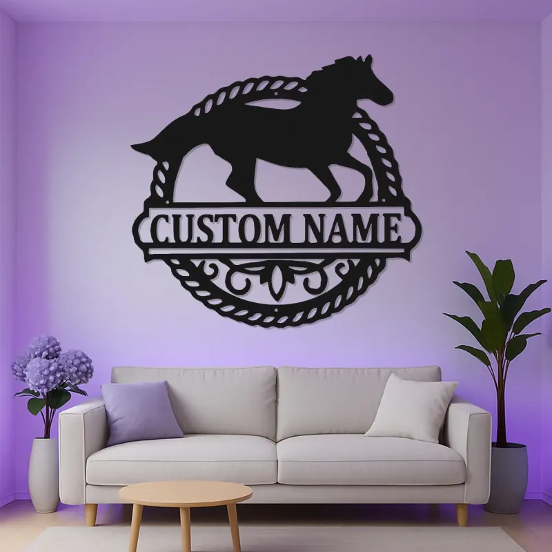 Enseigne LED cheval personnalisée | Décoration murale équestre en métal sur mesure | Déco de box, écurie et ranch | Cadeau pour les amoureux des chevaux