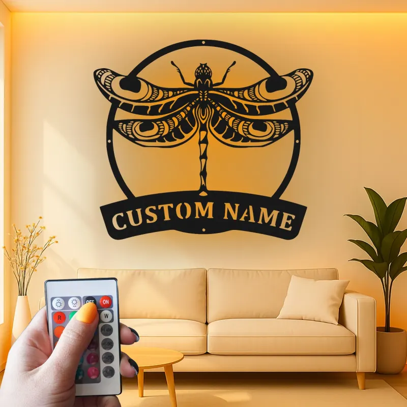 Insegna in metallo LED a forma di libellula personalizzata, regalo per amanti della natura, decorazione per camera da letto o giardino 3
