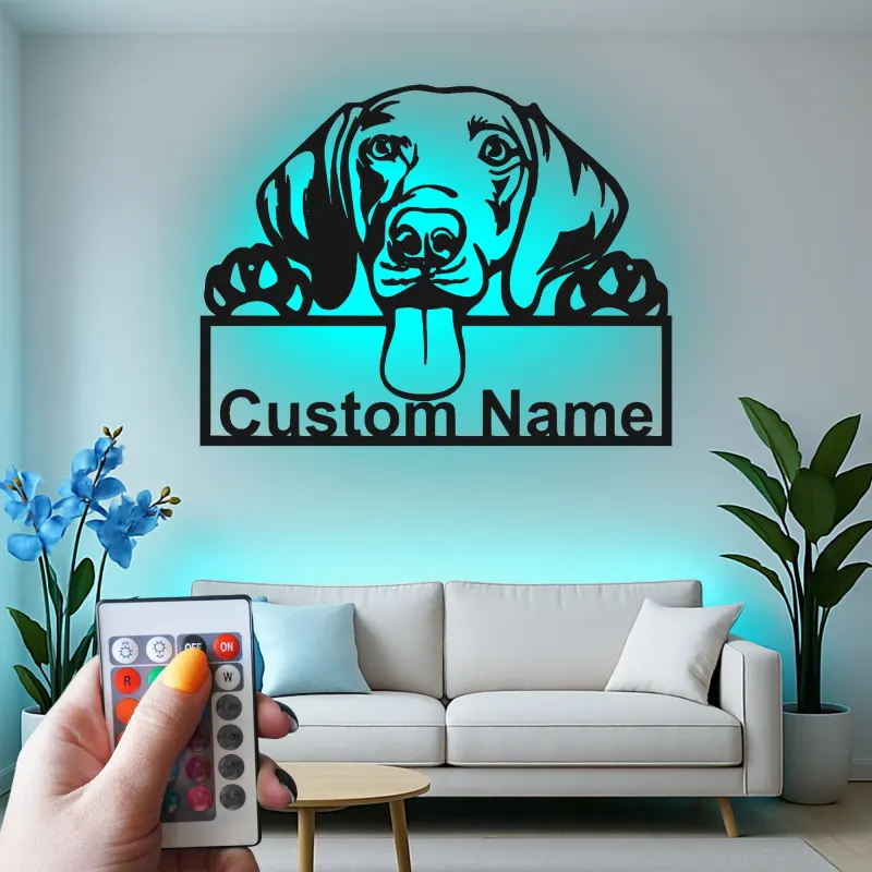 Personalisierte LED-beleuchtete Metall-Wandkunst mit Hund – Geschenk für Tierliebhaber, Deko fürs Wohnzimmer oder den Eingangsbereich 2