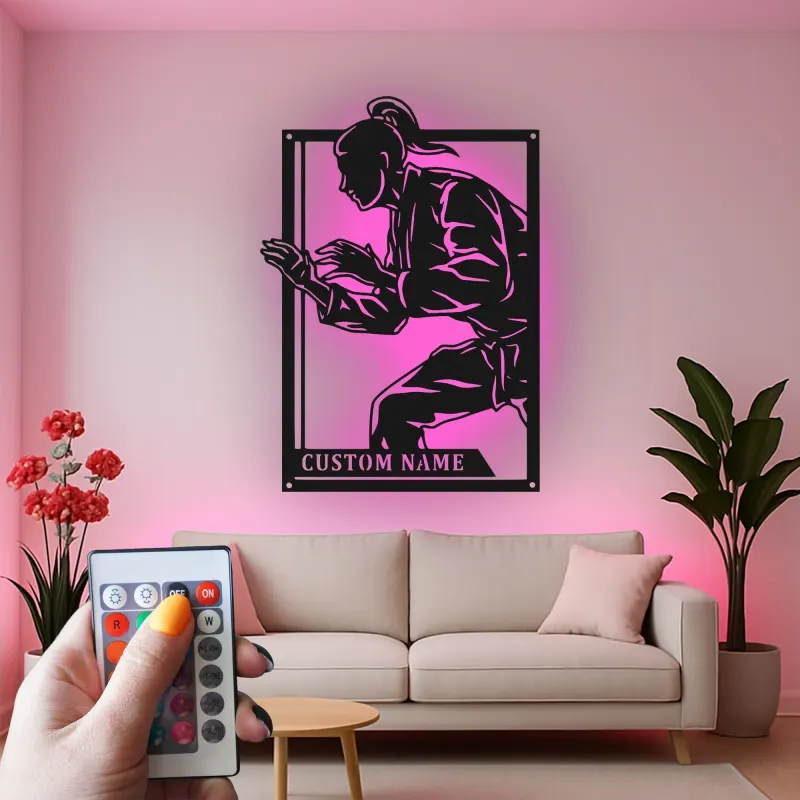 Panneau LED personnalisé de combattant de karaté | Décoration murale en métal des arts martiaux personnalisée | Décor de dojo et de gym pour passionnés