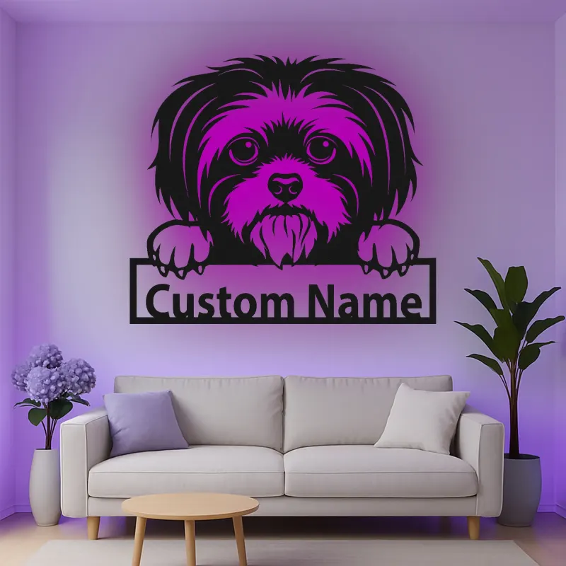 Décoration murale en métal LED personnalisée Shih Tzu - Cadeau pour maman chien - Décor pour salon