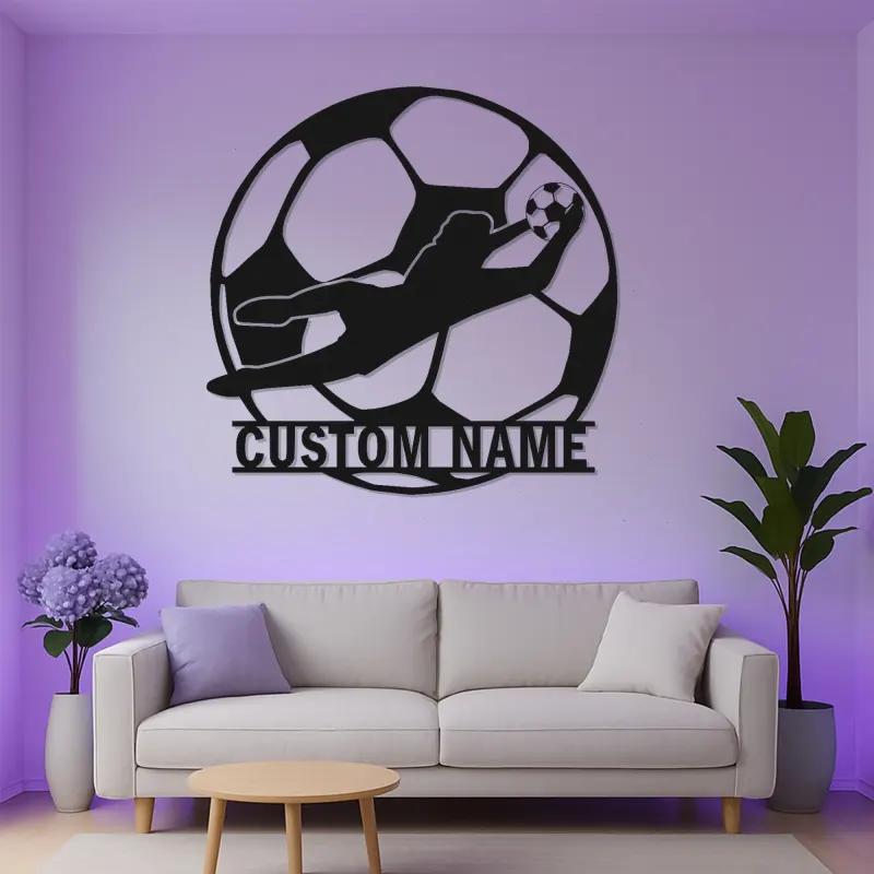 Letrero metálico personalizado de portero | Arte mural LED de fútbol | Decoración con nombre a medida para habitación del jugador | Regalo para aficionados al deporte