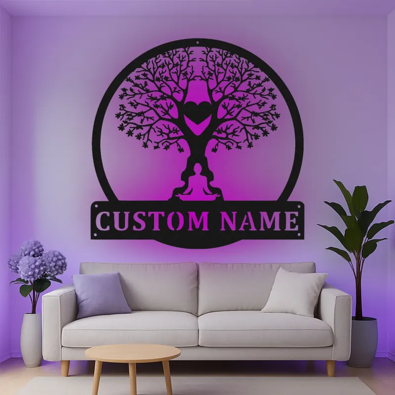 Décoration murale en métal personnalisée avec lumière LED - Arbre de vie pour la méditation