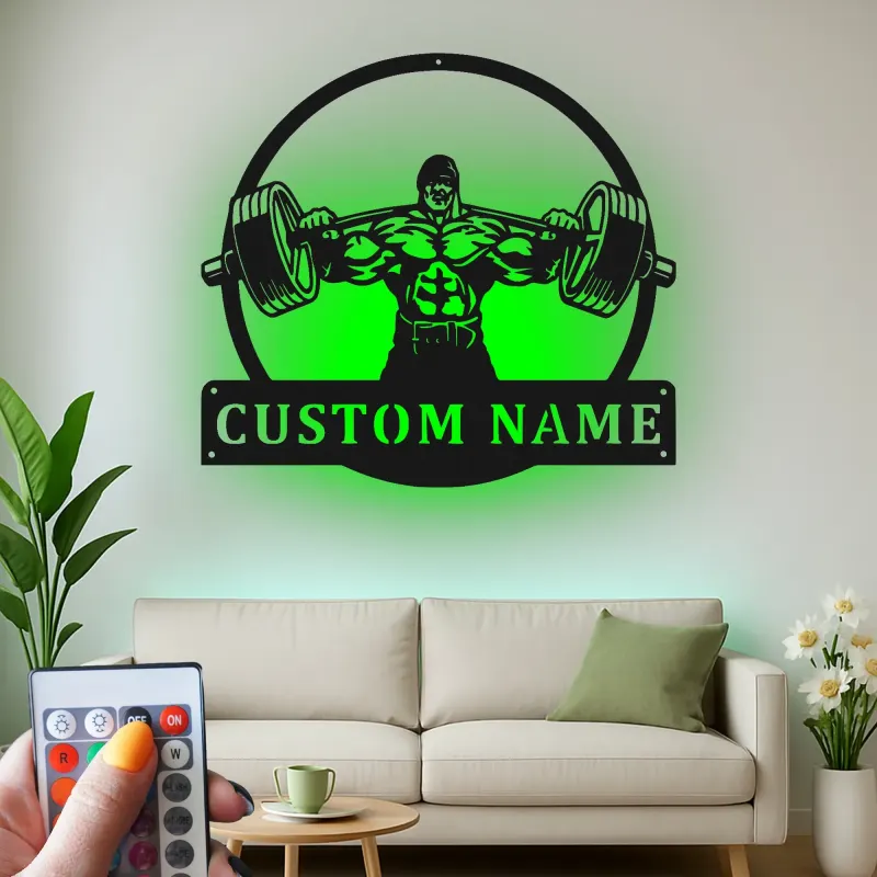 Custom Bodybuilder Weightlifting Led Light Metal Wall Art Gym Decor Gift for Fitness Enthusiasts Home Gym Wall Accent