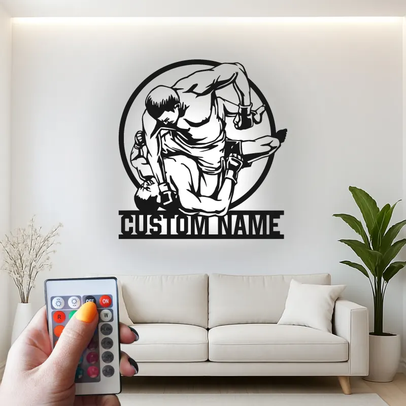 Personalized MMA Fighter Metal Sign | LED Wall Art for Gym & Home | Custom Martial Arts Decor | Gift for Athlete Coach