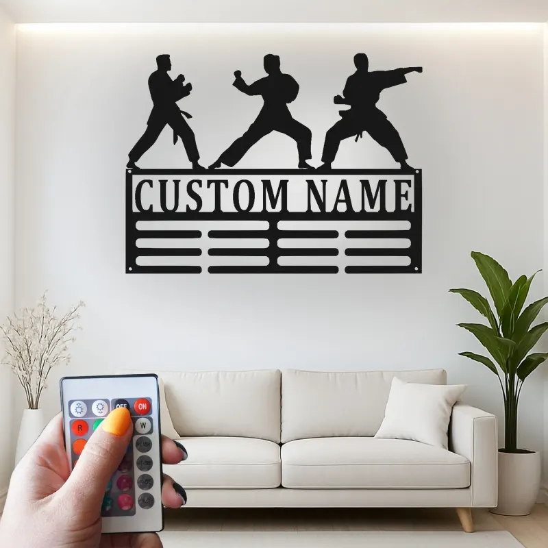 Insegna in metallo personalizzata per Karate | Arte da parete LED per arti marziali | Decorazione per Dojo e regalo per atleta