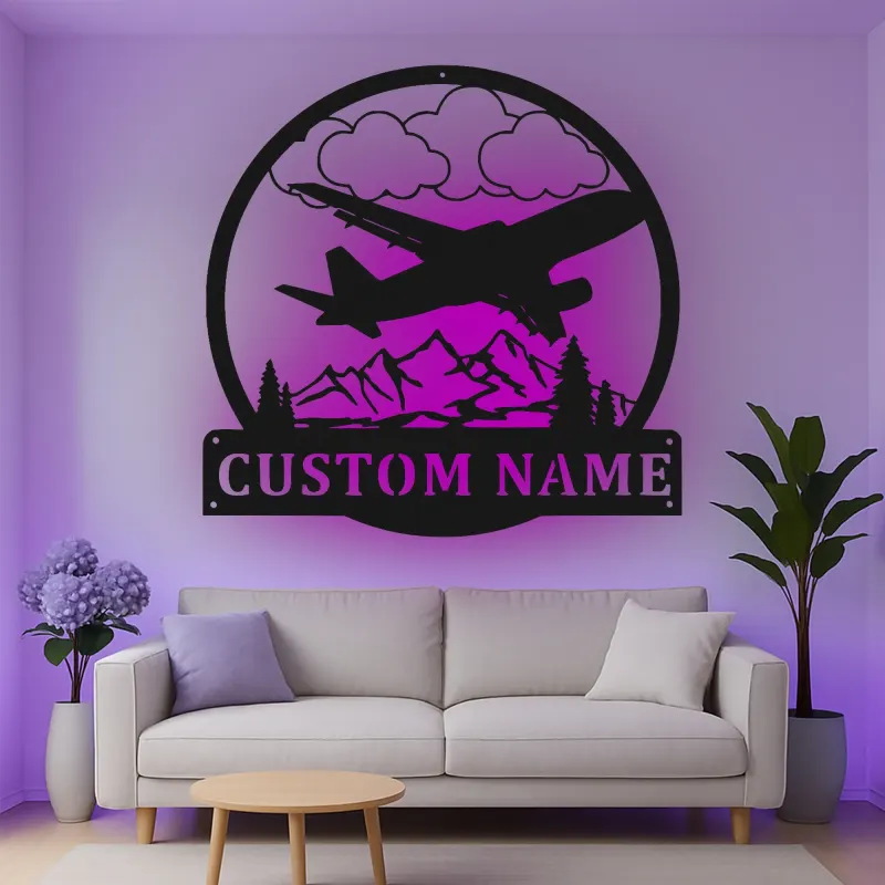 Personalisierte LED-beleuchtete Metall-Wandkunst Flugzeug Geschenk für Piloten Hangar oder Büro Dekor 1