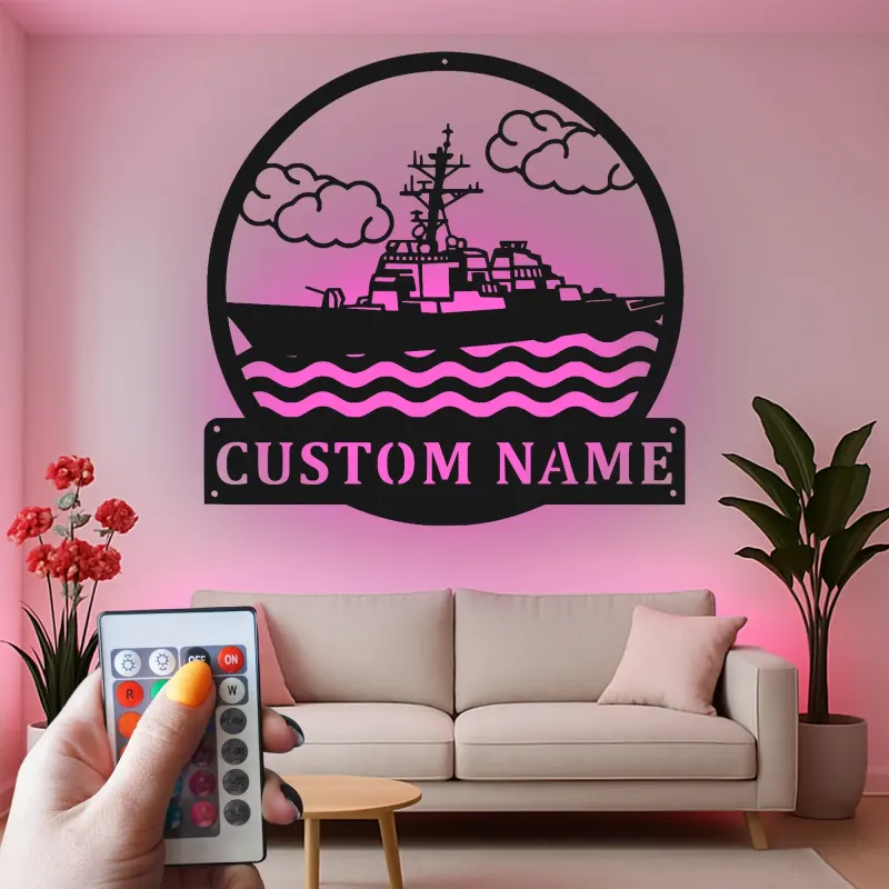 Arte in Metallo LED Personalizzata della Nave Cacciatorpediniere della Marina | Regalo Personalizzato per Marinai | Decorazioni per Veterani