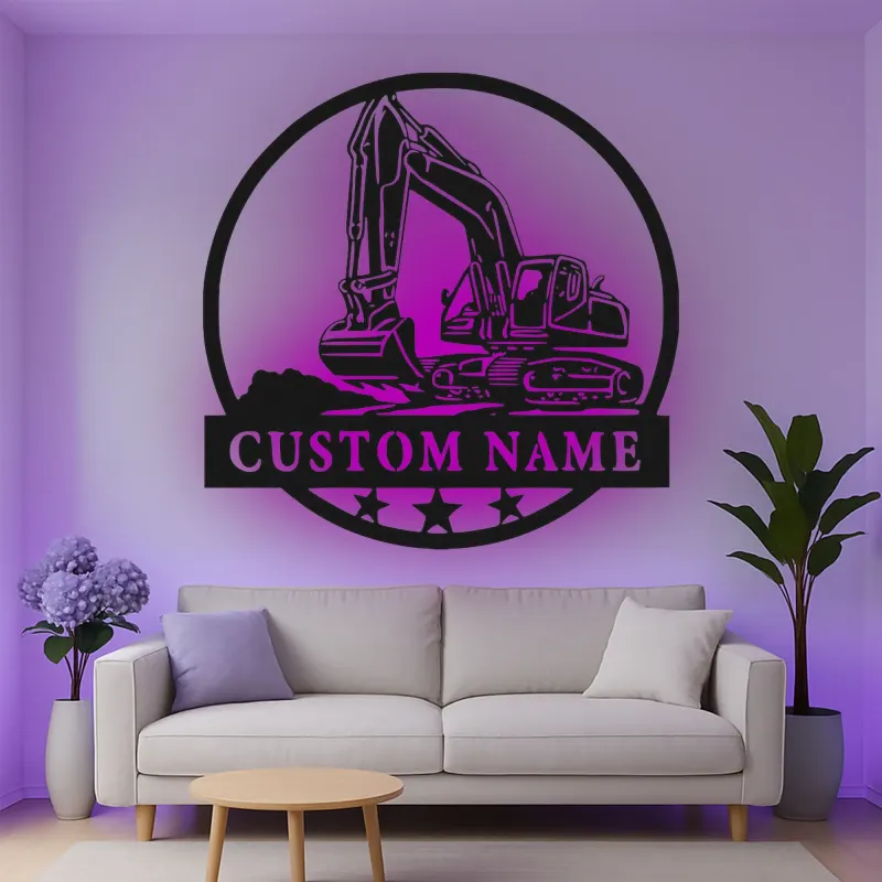 Insegna in metallo LED personalizzata per escavatore - Regalo per lui, decorazione per ufficio o garage 1