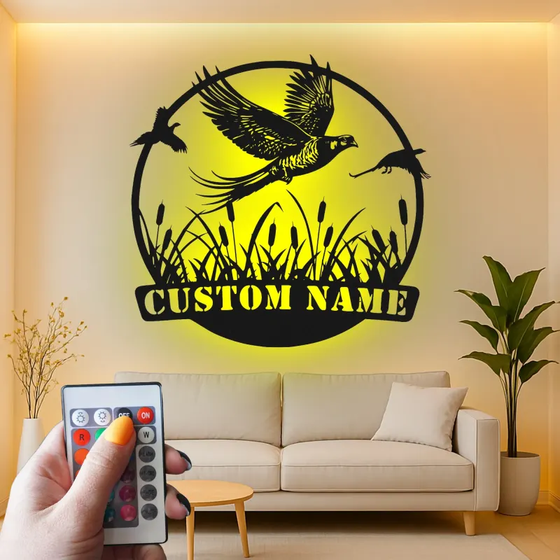 Art en métal de faisan personnalisé | Panneau LED de faune | Cadeau rustique pour chasseur et décoration de lodge