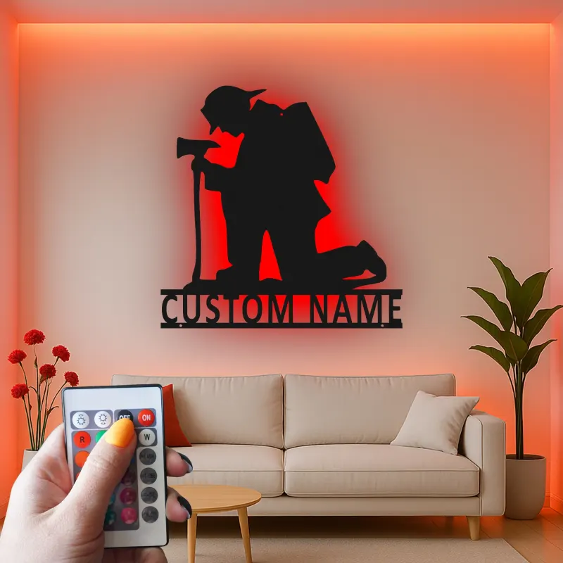 Panneau en métal personnalisé pour pompier | Décoration murale LED personnalisée | Décor de caserne et cadeau pour premier intervenant