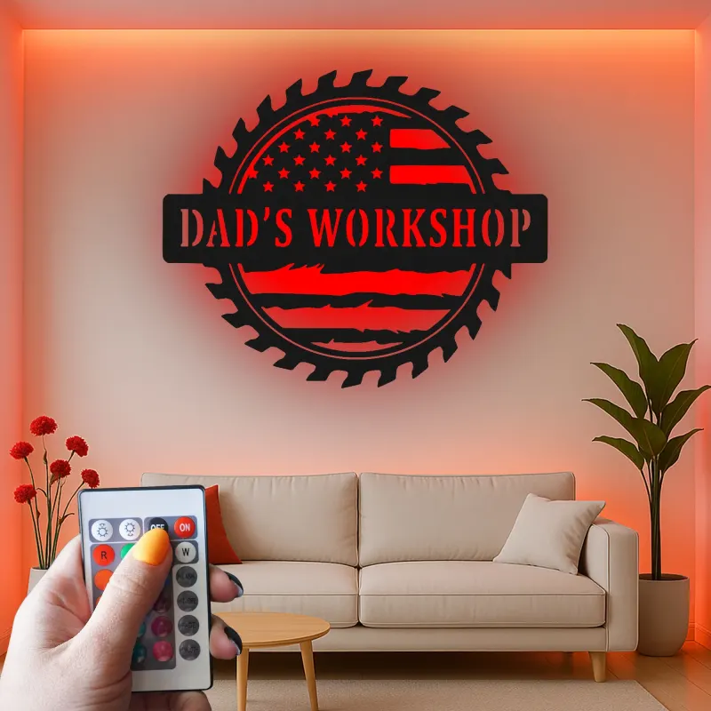 Décoration murale en métal LED personnalisée pour l'atelier de papa - cadeau parfait pour lui - décoration de garage ou d'atelier