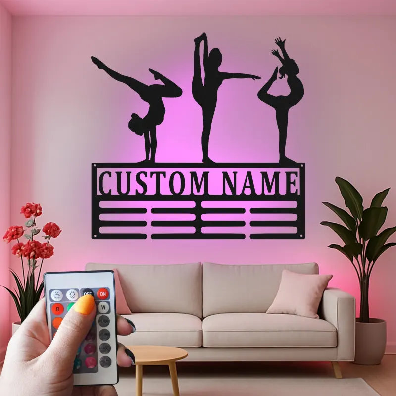 Insegna LED personalizzata per ginnastica | Arte murale in metallo personalizzata | Regalo per ginnasta per cameretta ragazza | Decorazione murale atleta