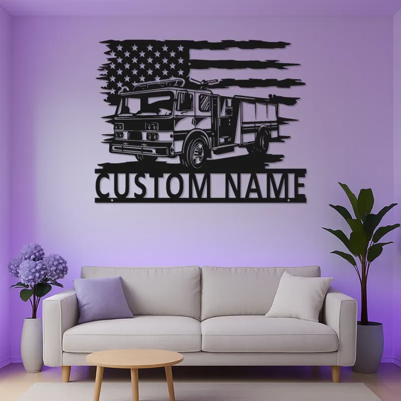 Insegna in Metallo Personalizzata per Vigile del Fuoco | Arte da Parete con LED per Camion dei Pompieri | Regalo per Vigile del Fuoco | Decorazione per Stazione dei Vigili del Fuoco