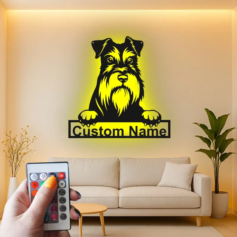 Insegna Personalizzata per Schnauzer | Arte in Metallo LED | Decorazione per Ritratto di Animali | Regalo per Amanti dei Cani