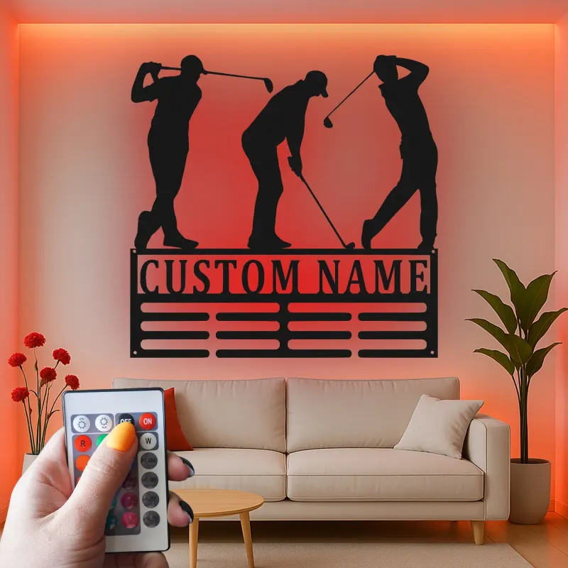 Enseigne de golf personnalisée avec LED | Décoration murale en métal sur mesure pour man cave | Plaque prénom golfeur | Cadeau pour lui