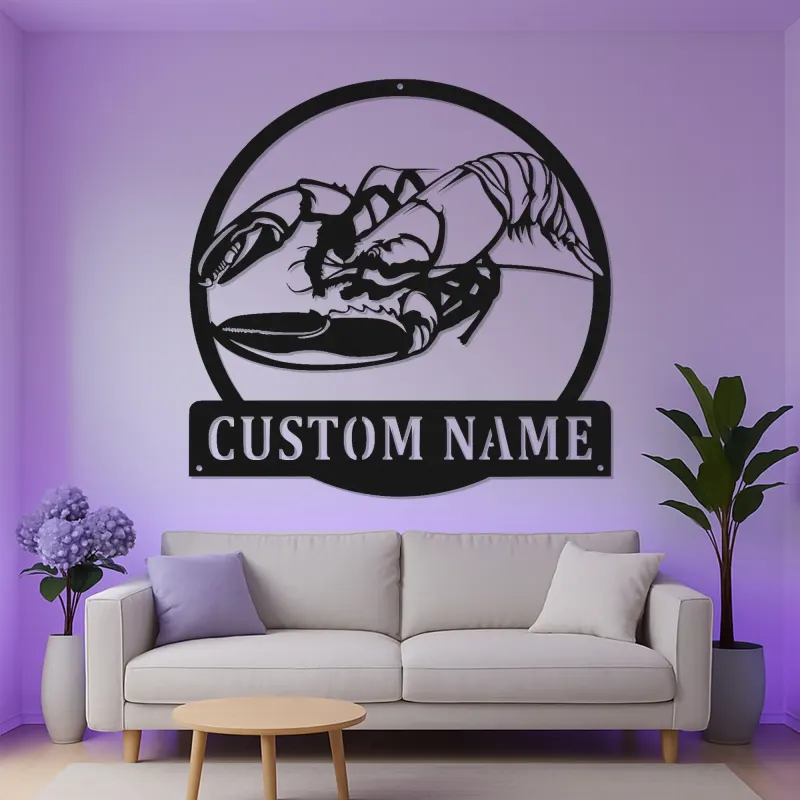 Insegna in metallo LED personalizzata con aragosta | Decorazione per cucina costiera personalizzata | Arte murale per casa al mare e regalo per pescatori