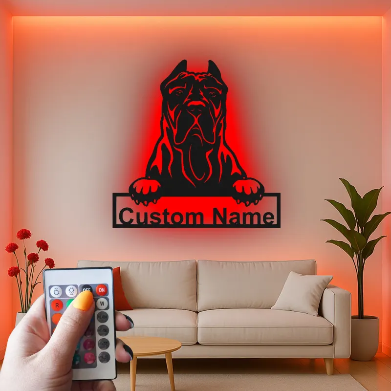 Custom Cane Corso Led Light Metal Wall Art Personalized Dog Lover Gift Living Room Pet Decor
