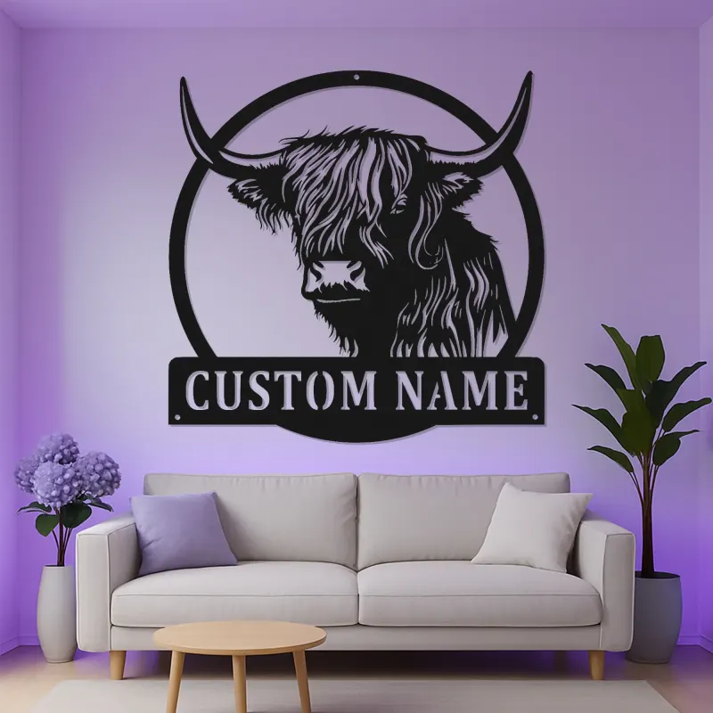 Highland Cow LED Metal Wall Art | Custom Ranch Sign | Personalized Farmhouse Decor Gift for Home & Business
