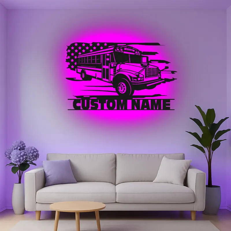 Cartel de metal LED personalizado de autobús escolar, regalo para conductores de autobús, decoración para garaje u oficina