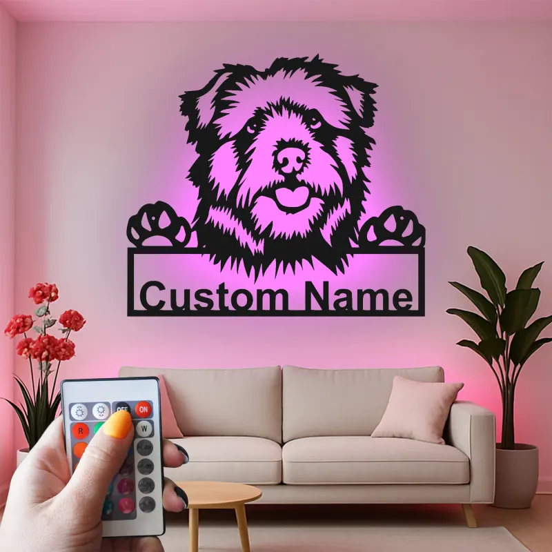 Cartel de metal LED personalizado de perro, regalo para amantes de las mascotas, decoración para salón o entrada 3
