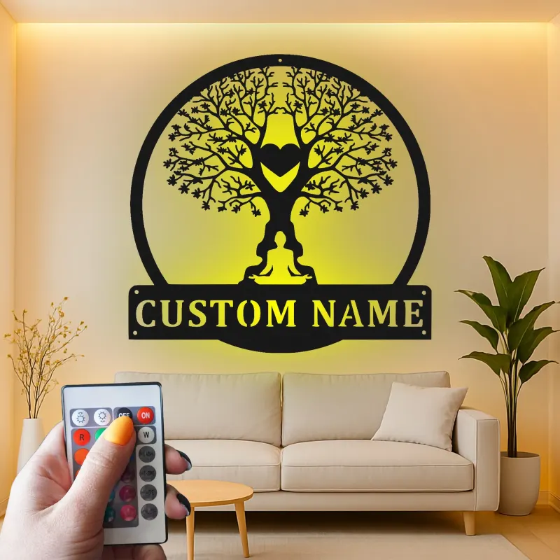 Décoration murale en métal personnalisée avec lumière LED - Arbre de vie pour la méditation
