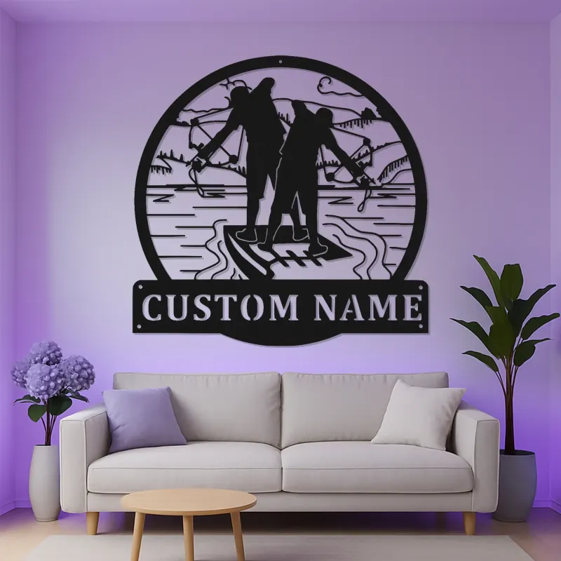 Insegna in metallo da pesca su misura | Arte murale LED personalizzata per casa al lago e baita | Regalo per pescatore