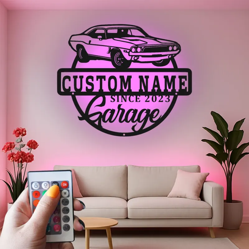 Insegna in metallo LED personalizzata per garage con auto muscolare regalo per appassionati di auto decorazione man cave 12