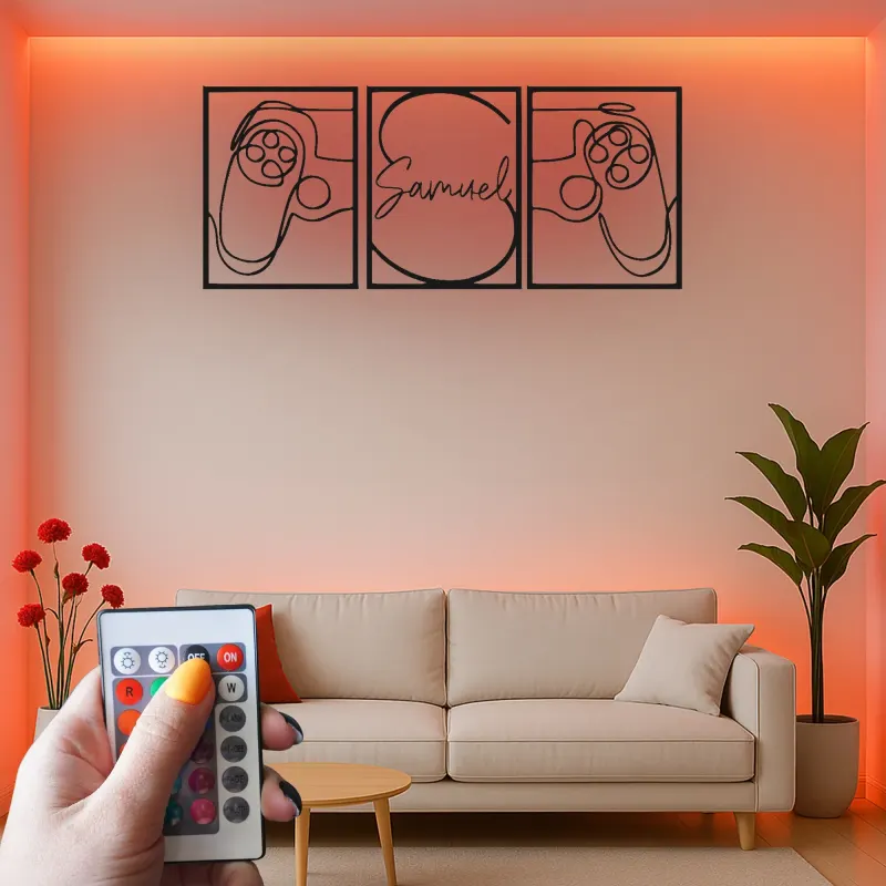 Insegna personalizzata per gamer | Arte in metallo LED con controller da gioco | Decorazione su misura per sala gaming per streamer e ragazzi