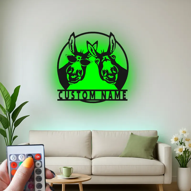 Insegna in metallo LED Donkey Duo personalizzata regalo rustico per la casa