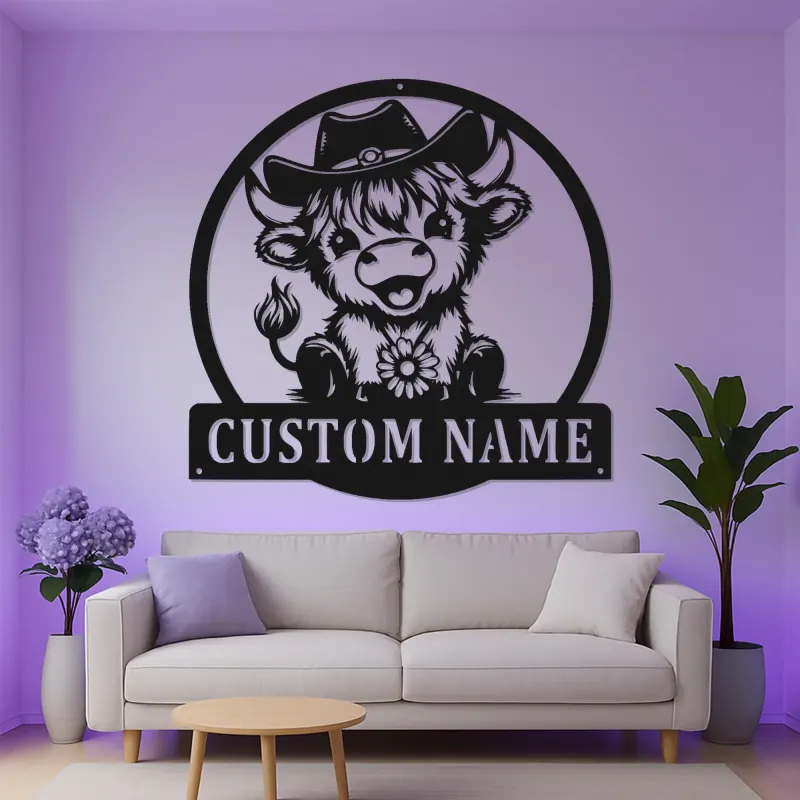 Custom Highland Cow LED Sign | Personalized Metal Wall Art | Western Nursery Decor | Farmhouse Ranch Gift for Her