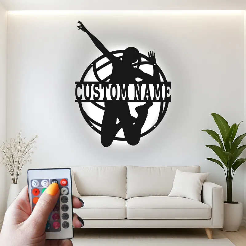 Custom Volleyball Player Led Light Metal Wall Art Personalized Sports Gift for Athletes Game Room Decor 1