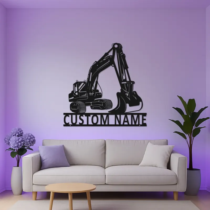 Custom Excavator Metal Sign | LED Light Wall Art | Construction Decor | Gift for Equipment Operator | Personalized Garage Sign