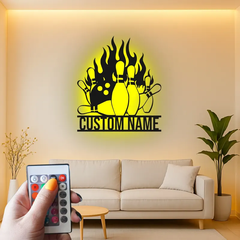 Cartel de metal LED personalizado de pines de bolos para entusiastas del boliche, regalo para decoración de sala de juegos 1