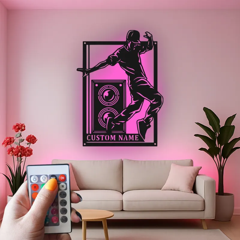 Letrero LED personalizado de bailarín de hip hop | Decoración mural de metal a medida | Decoración para estudio de danza | Luz para habitación juvenil