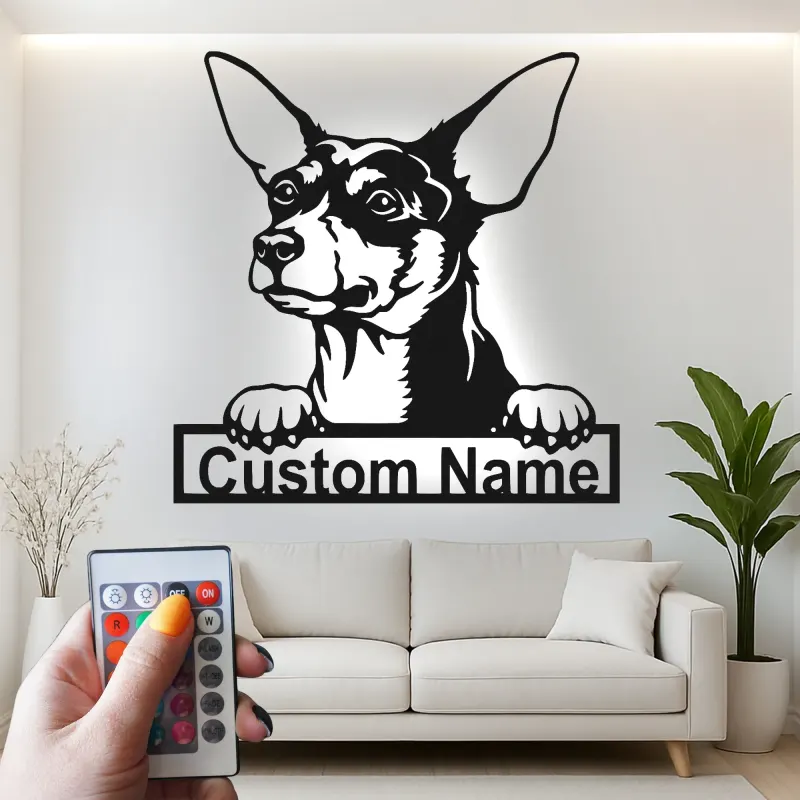 Cartel de metal personalizado con luz LED de chihuahua, regalo para amantes de los perros, decoración para sala de estar