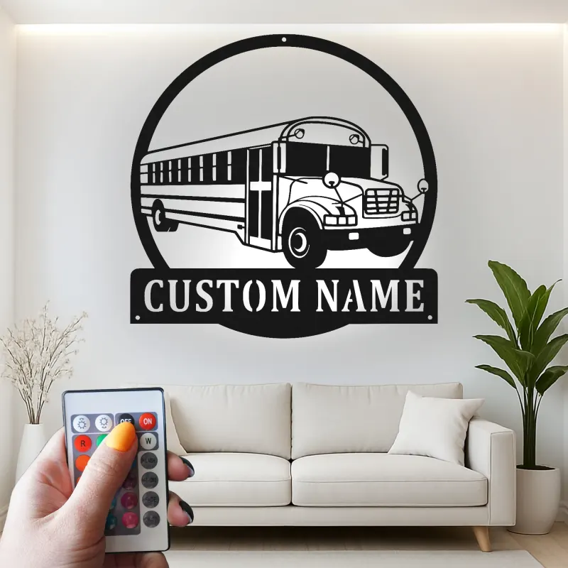 Custom School Bus LED Sign | Personalized Metal Wall Art | Bus Driver Gift for Garage or Classroom Decor