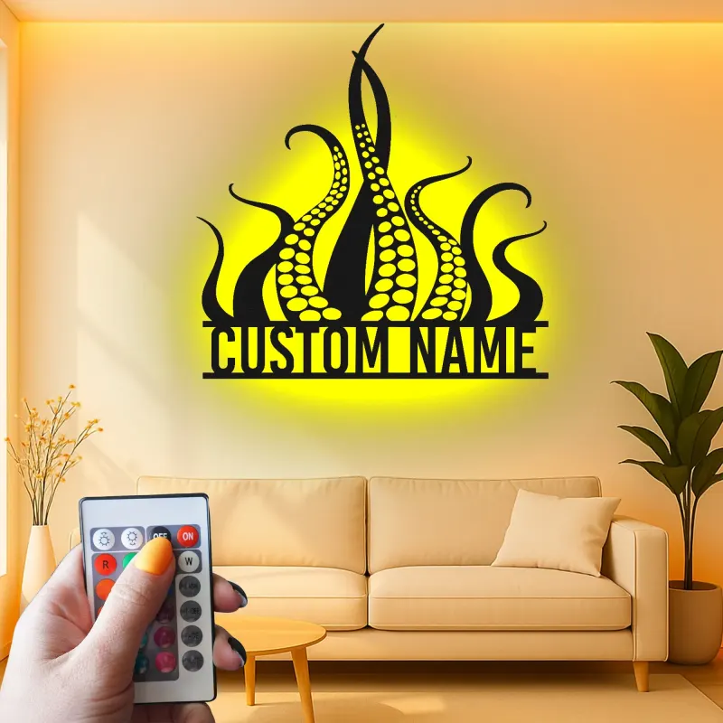 Kraken Octopus LED Metal Sign | Custom Nautical Wall Art | Personalized Tentacles Decor for Business & Ocean Lovers