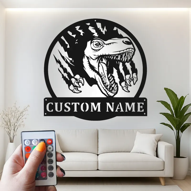 Décoration murale en métal personnalisée avec lumière LED en forme de dinosaure pour la chambre ou la salle de jeux des enfants 1