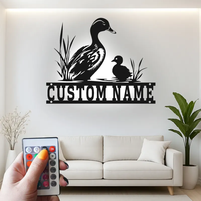 Custom Duck Family Led Light Metal Wall Art Personalized Nature Lover Gift Bedroom or Nursery Decor