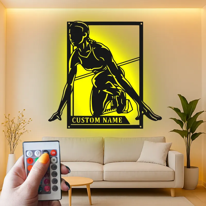 Custom Track Runner Led Light Metal Wall Art Personalized Athlete Gift Sports Room Decor for Runners 1
