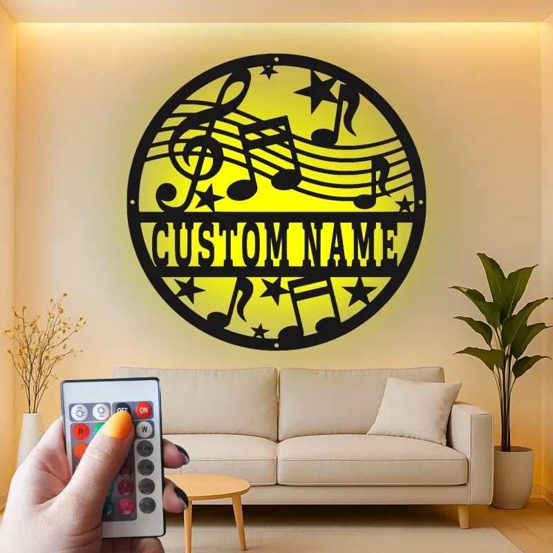 Insegna LED per Note Musicali Personalizzata | Arte in Metallo per Decorazione Studio | Regalo per Musicista Chiave di Violino