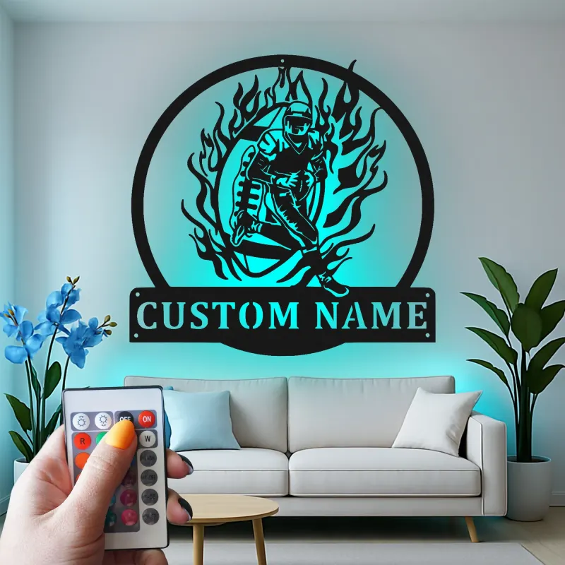 Personalized Football Player Metal Sign | LED Wall Art for Game Room | Custom Sports Decor Gift for Boys