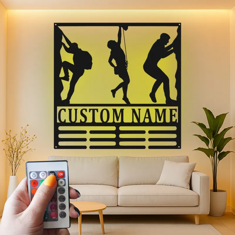 Arte in Metallo per Arrampicata su Roccia Personalizzata | Insegna Nome LED Personalizzata | Regalo per Amanti dell'Avventura e Decorazione per Palestra