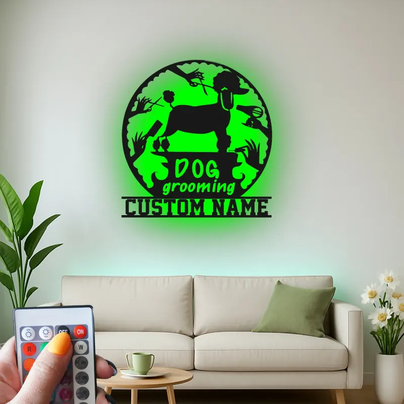 Insegna in metallo LED personalizzata per toelettatura di cani - Regalo per toelettatori - Decorazione per salone